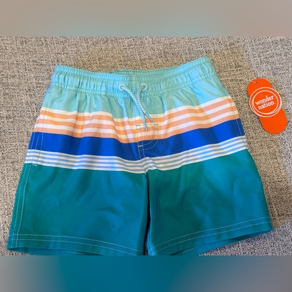 Wonder Nation Boys Swimming Suit Pastel Stripes Drawstring Waist Sz XS (4-6) - Picture 3 of 10